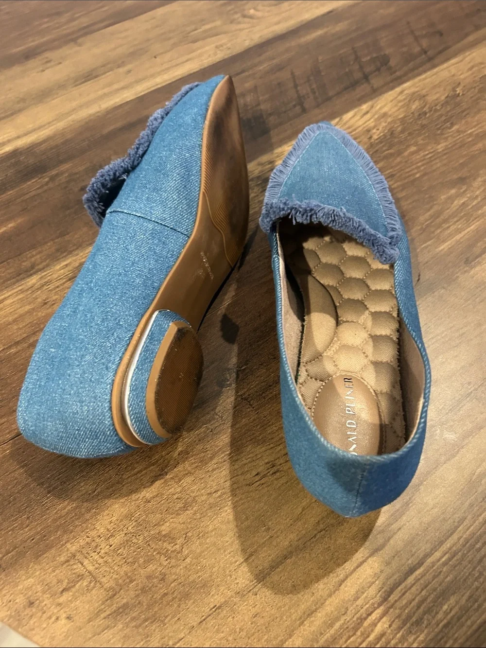 Donald J. Pliner Denim Blue Fringed Pointed Toe Flats